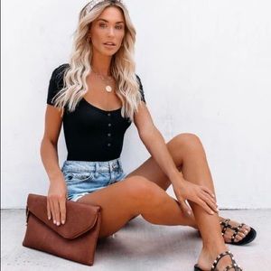 Ribbed Henley Bodysuit - Black (Medium)